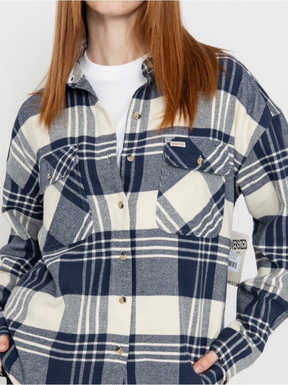 Brixton Navy and Cream Plaid Utility Shacket